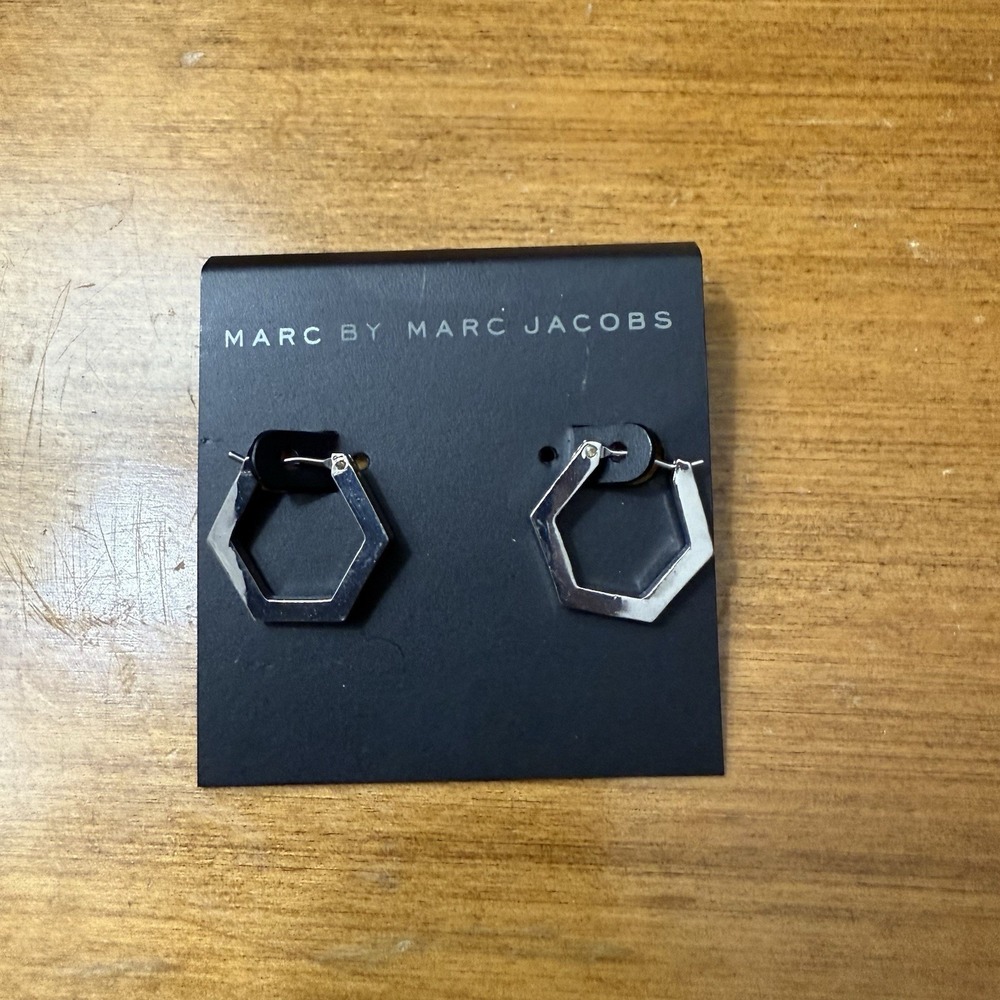 Marc By Marc‎ Jacobs Hexagon Stud Earrings Silver Geometric Bolt Hardware